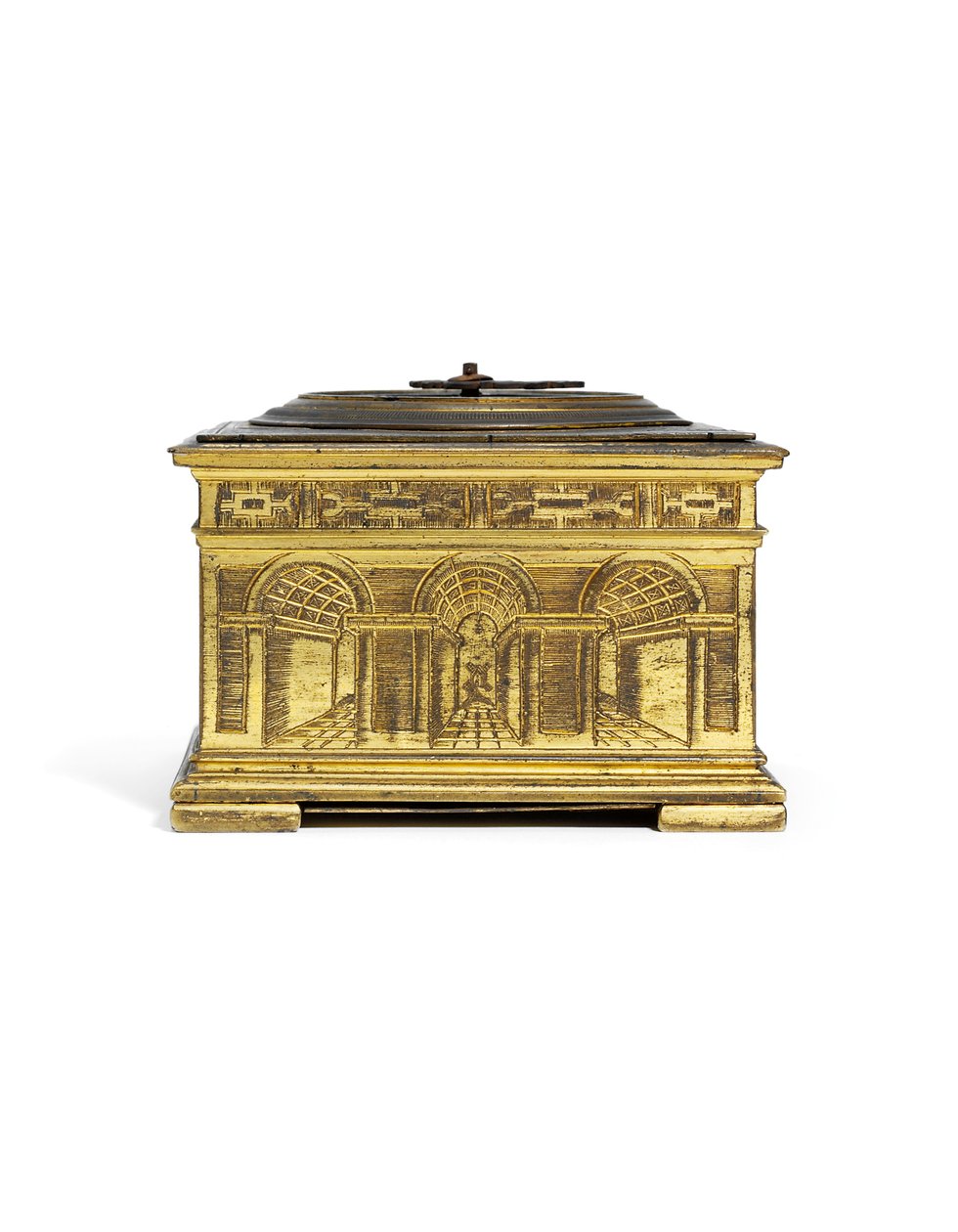 Elizabeth I Engraved Striking Horizontal Table Clock by Nicholas Vallin