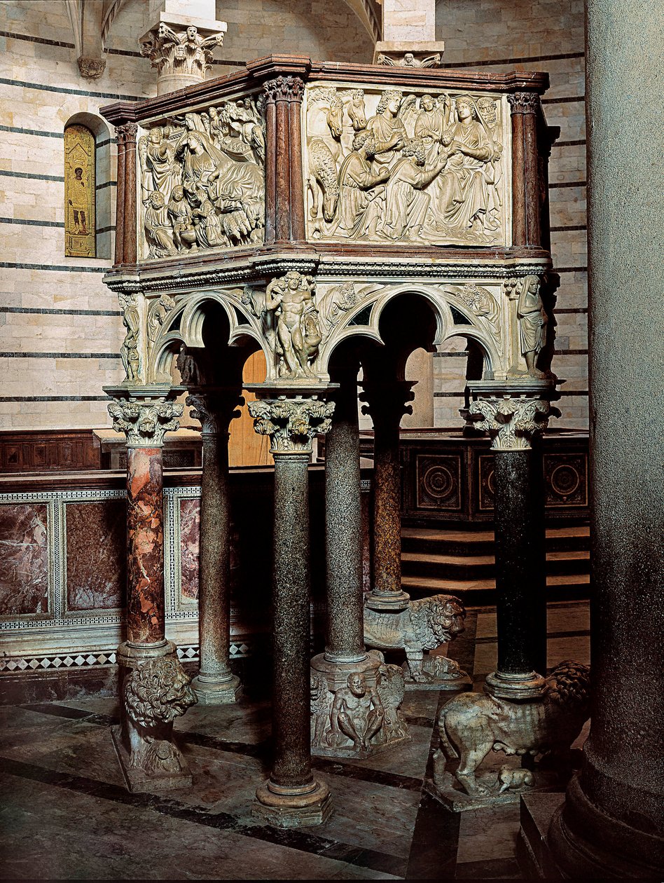 Marble Pulpit of a Church, in the Baptistery of Pisa by Nicola Pisano