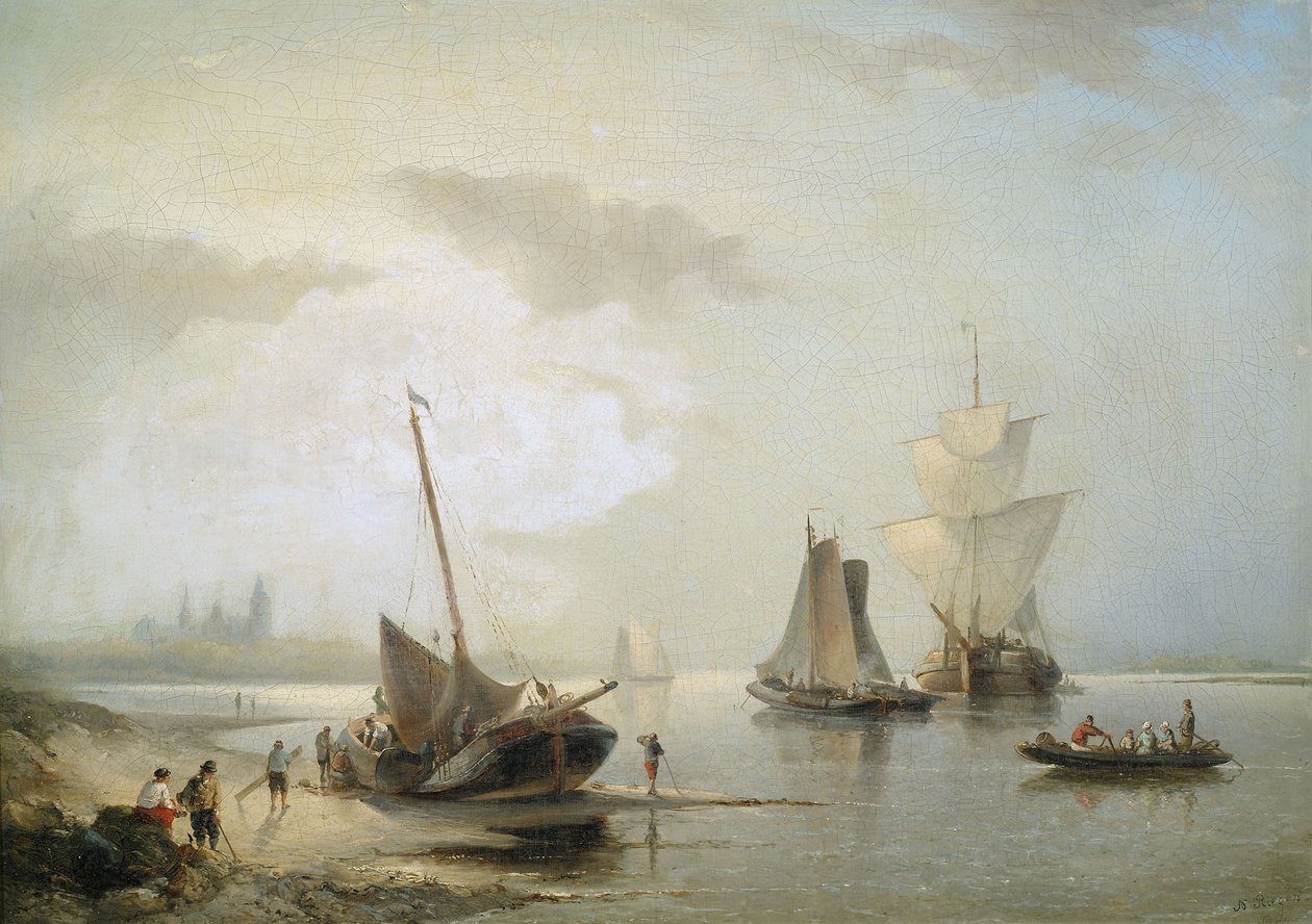 Sailing Ships on the Dutch Coast in the Morning Light by Nicolaas Riegen