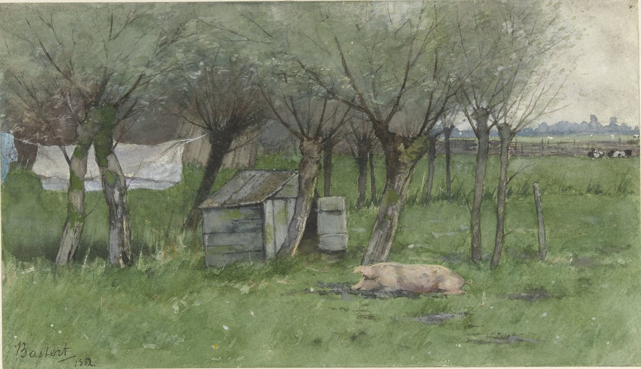 Farmyard with Lying Pig by Nicolaas Bastert