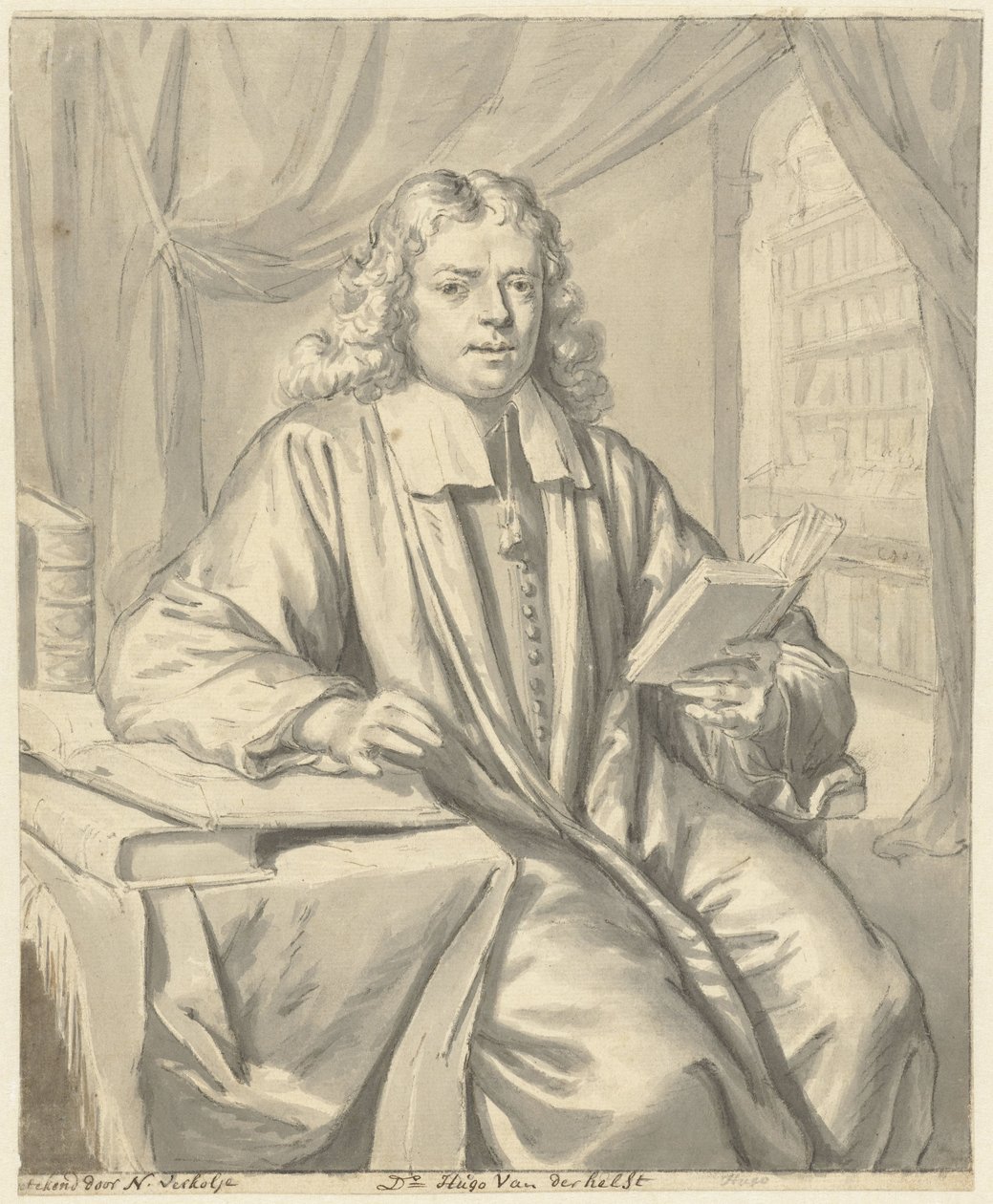 Portrait of Dr. Hugo van der Helst in a Study Room by Nicolaas Verkolje