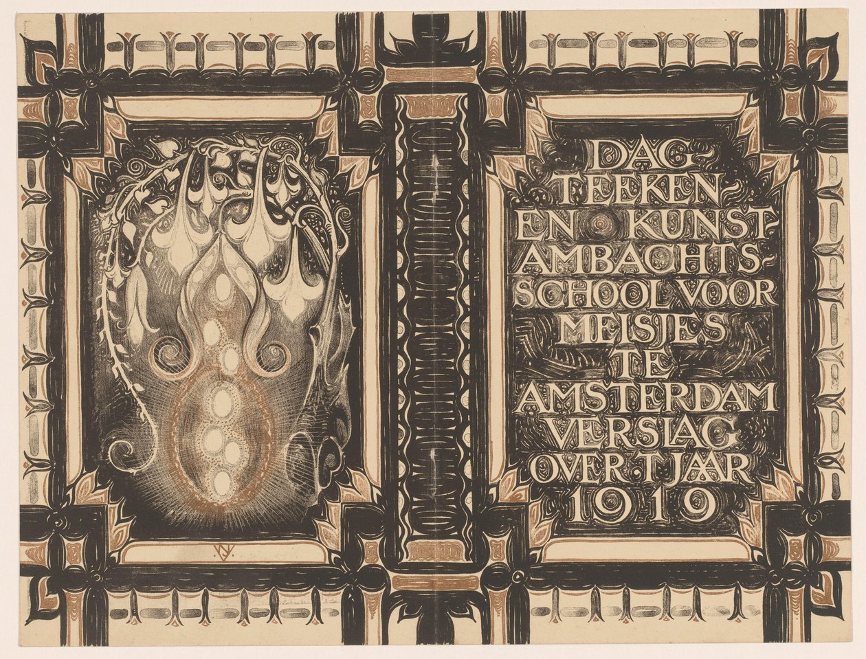 Cover Design for: Report of the Drawing and Craft School for Girls in Amsterdam for the Year 1919 by Nicolaas van de Vecht