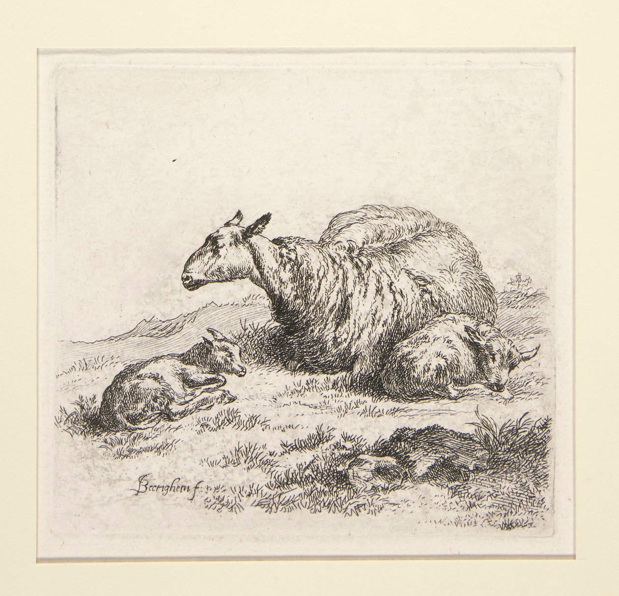 2 Etchings from The Set of the Sheep with the Shepherdess and the Sheep by Nicolaes Berchem