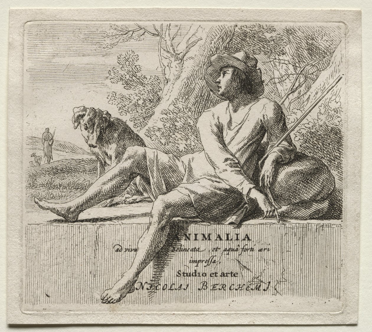 Animalia: Frontispiece, Shepherd and Dog by Nicolaes Berchem