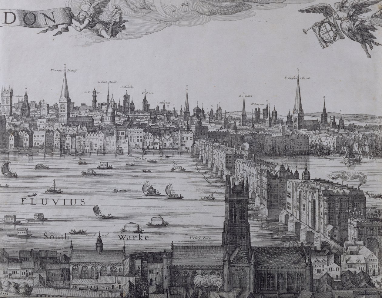 Panorama of London and the Thames, Part Three Showing Southwark, London Bridge and the Churches in the City, c.1600 by Nicolaes Jansz Visscher