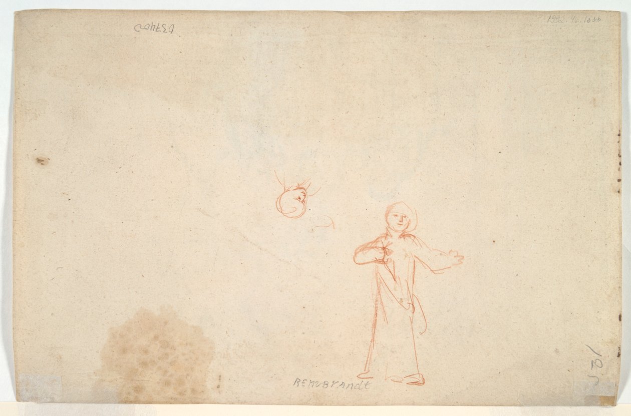 Abraham Entertaining the Angels (recto); Woman Standing and Study of a Head (verso) by Nicolaes Maes