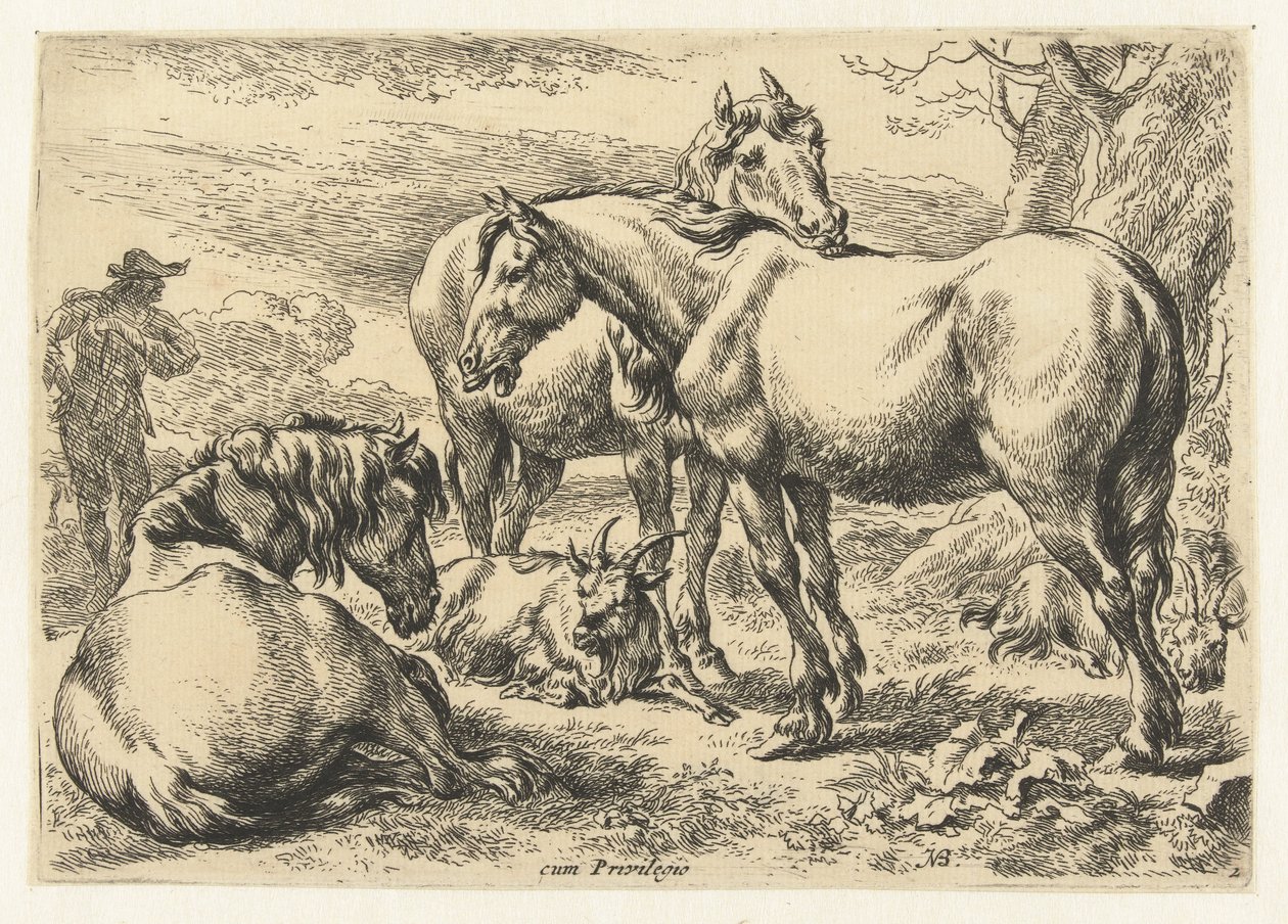 Three Horses (Animals series) by Nicolaes Pietersz Berchem