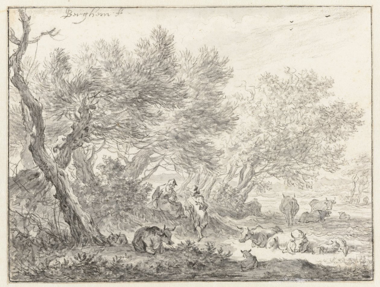 Shepherds and Cattle by a Group of Trees by Nicolaes Pietersz Berchem