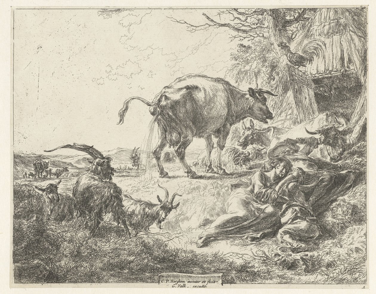 Sleeping Shepherd Family and Resting Cattle by Nicolaes Pietersz Berchem