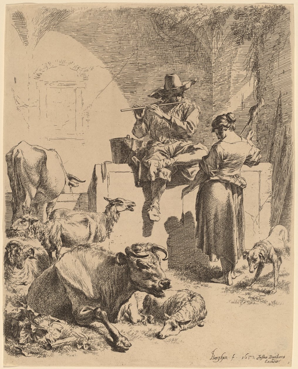 The Shepherd Seated on a Fountain and the Spinner by Nicolaes Pietersz Berchem