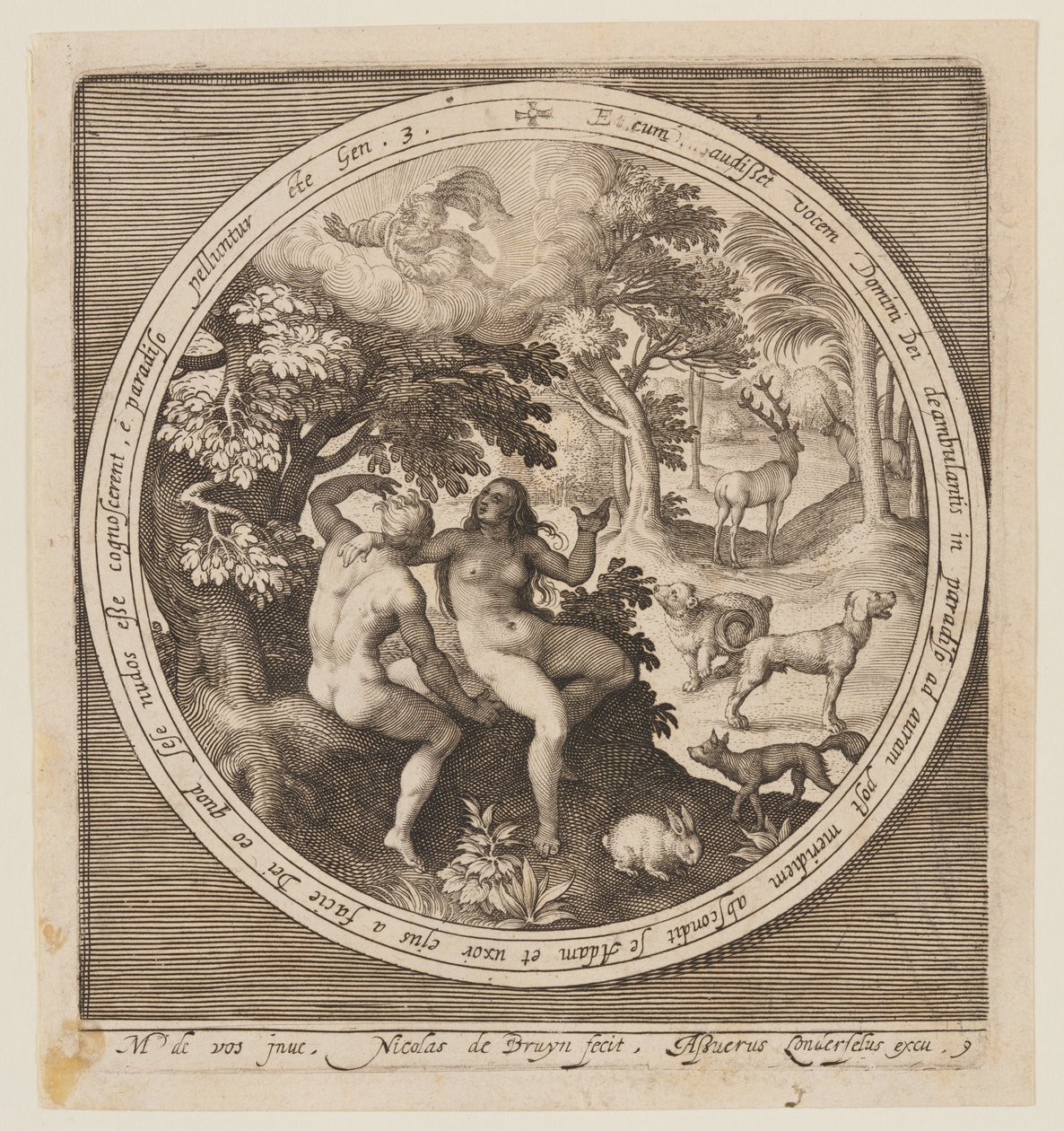 Adam and Eve hiding from the Lord, from The Creation to the Expulsion from Paradise by Nicolaes de Bruyn