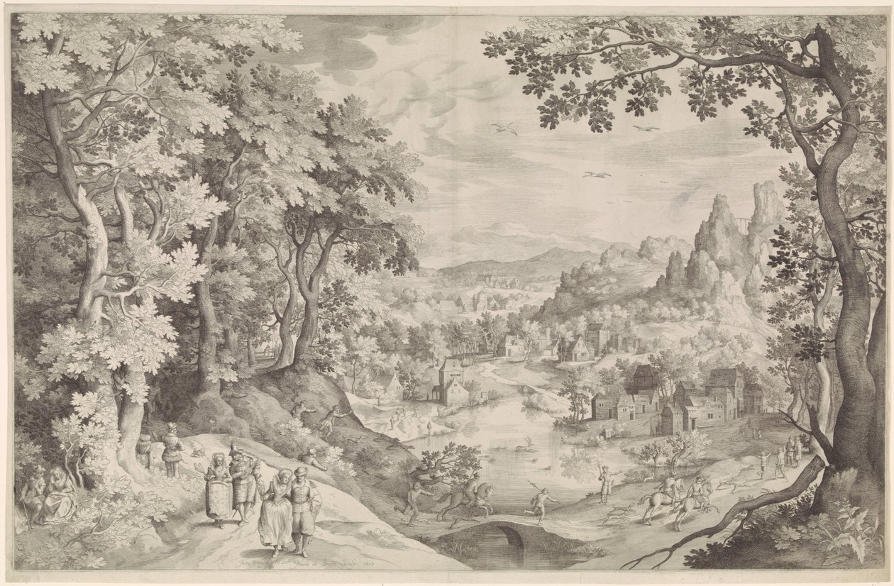 Landscape with Deer Hunt by Nicolaes de Bruyn