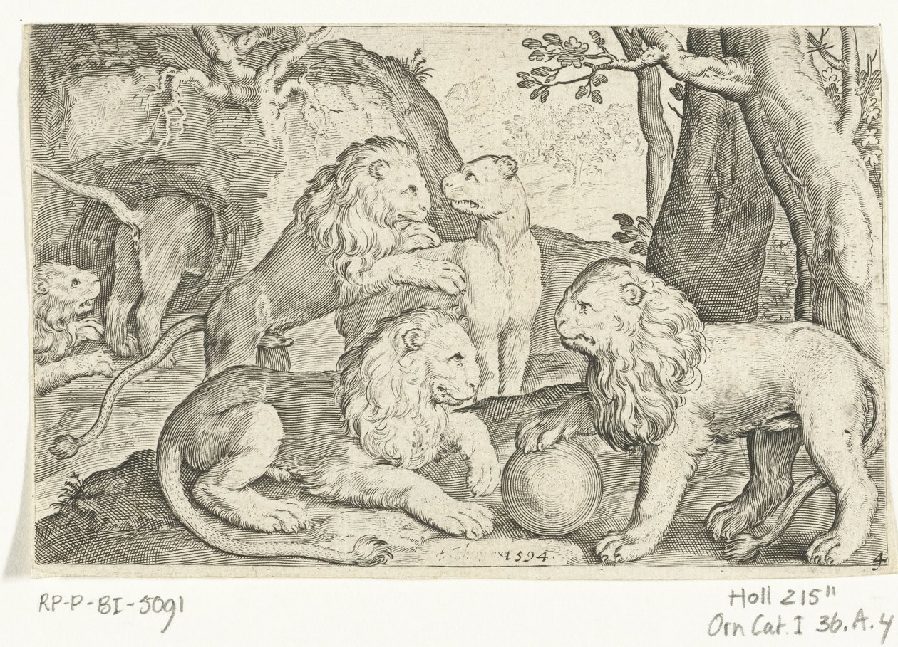Lions (series title: Animalivm qvadrvpedvm, Dieren in landschappen) by Nicolaes de Bruyn