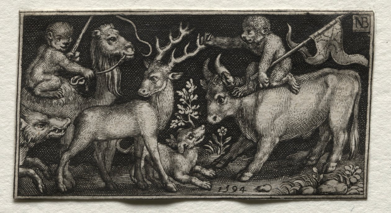 Monkeys Riding a Camel and a Bull, 1594 by Nicolaes de Bruyn