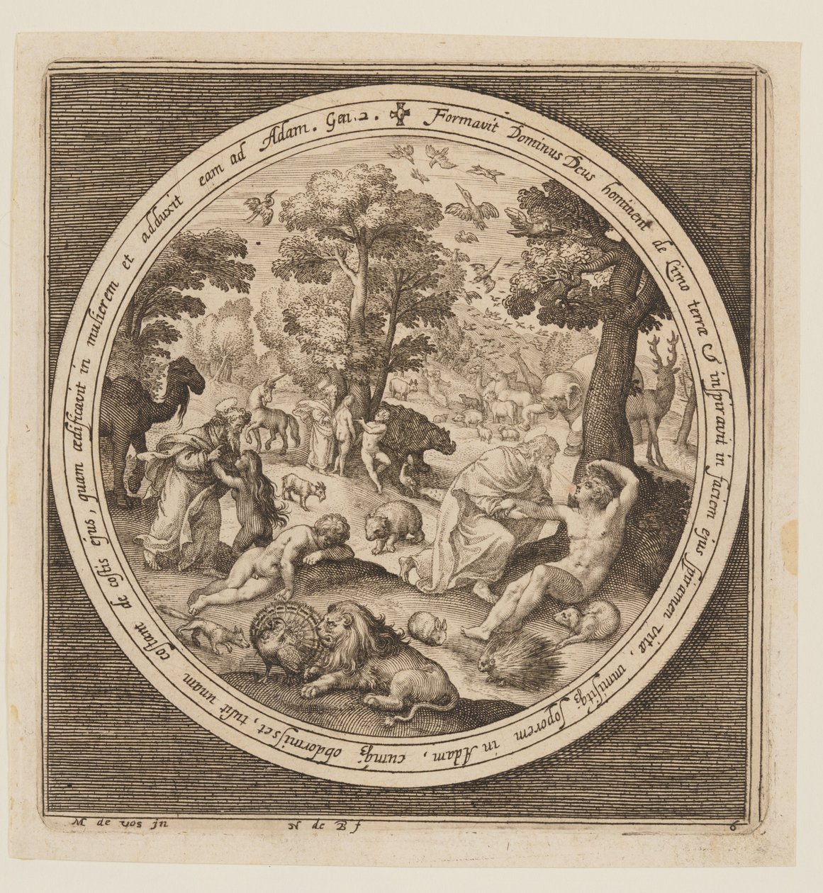 Sixth Day: The Creation of the Animals, Adam and Eve, from The Creation to the Expulsion from Paradise by Nicolaes de Bruyn