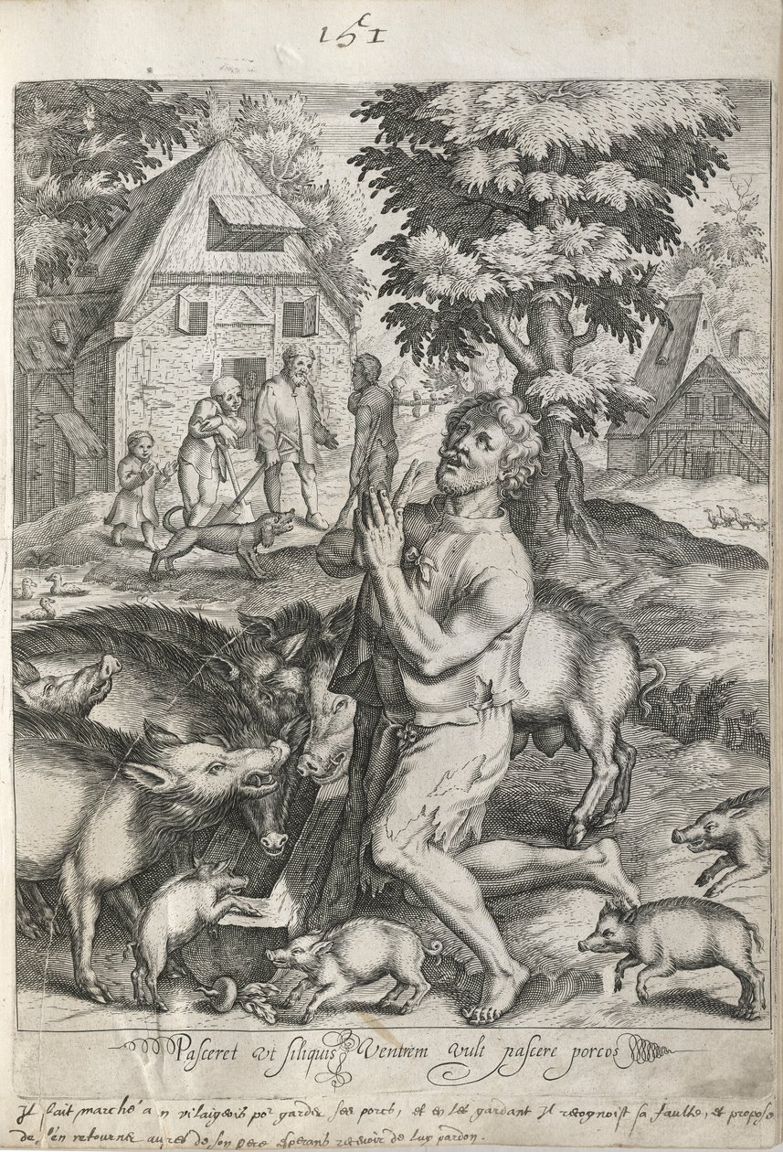 The Prodigal Son Among The Swine, Plate 5 from The Story of the Prodigal Son by Nicolaes de Bruyn