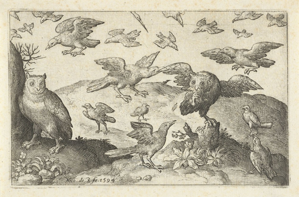Owl with Prey Attacked by Other Birds by Nicolaes de Bruyn
