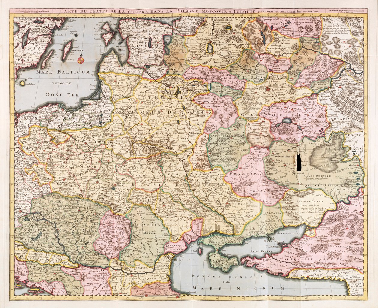 Map of the Theatre of War in Poland, Muscovy & Turkey by Nicolas Visscher by Nicolaes the Elder Visscher