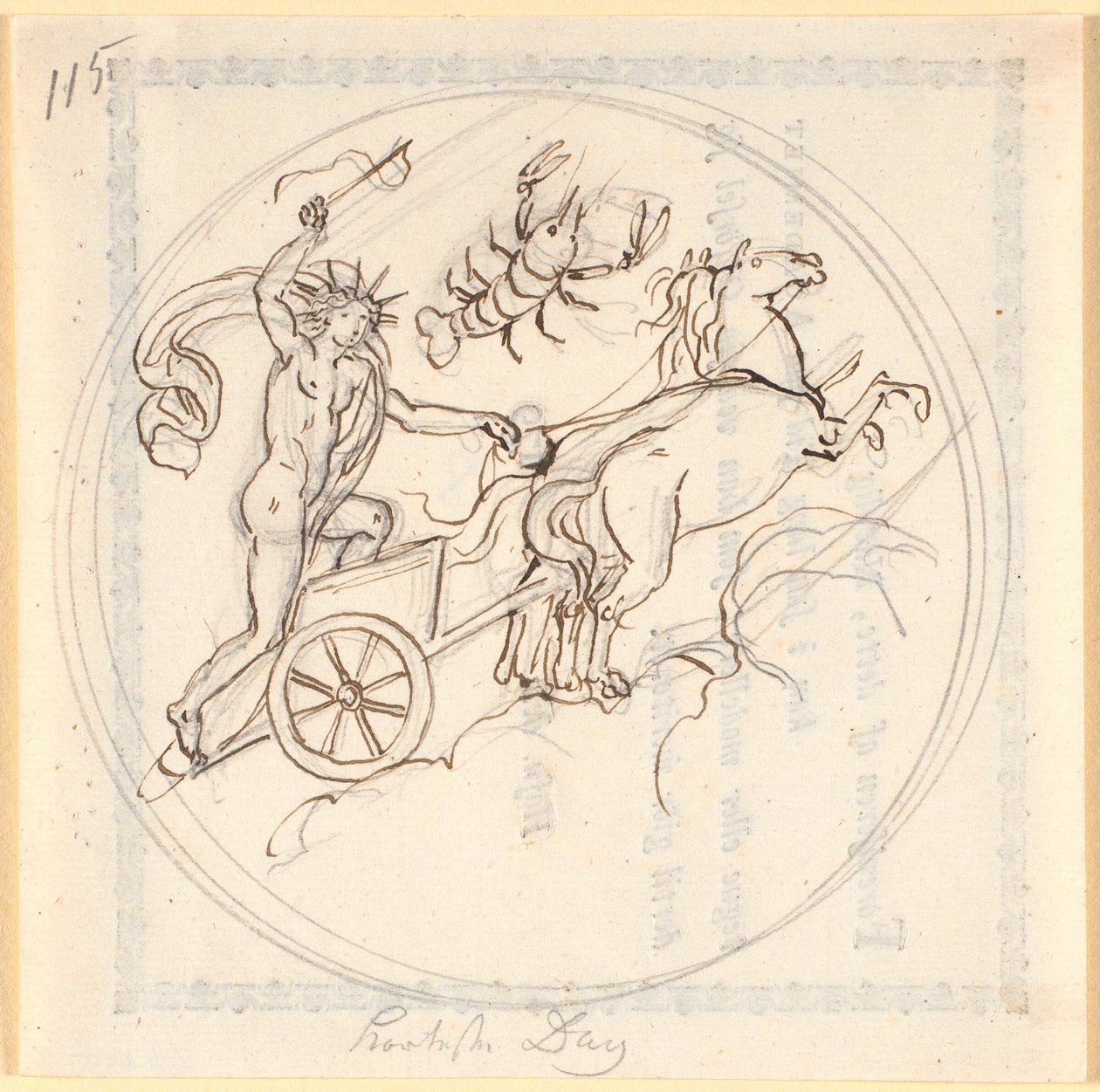 Apollo Steering His Sun Chariot Upwards; Above, the Zodiac Sign of Cancer; Circular Frame; Depicts the Shortest Day by Nicolai Abildgaard
