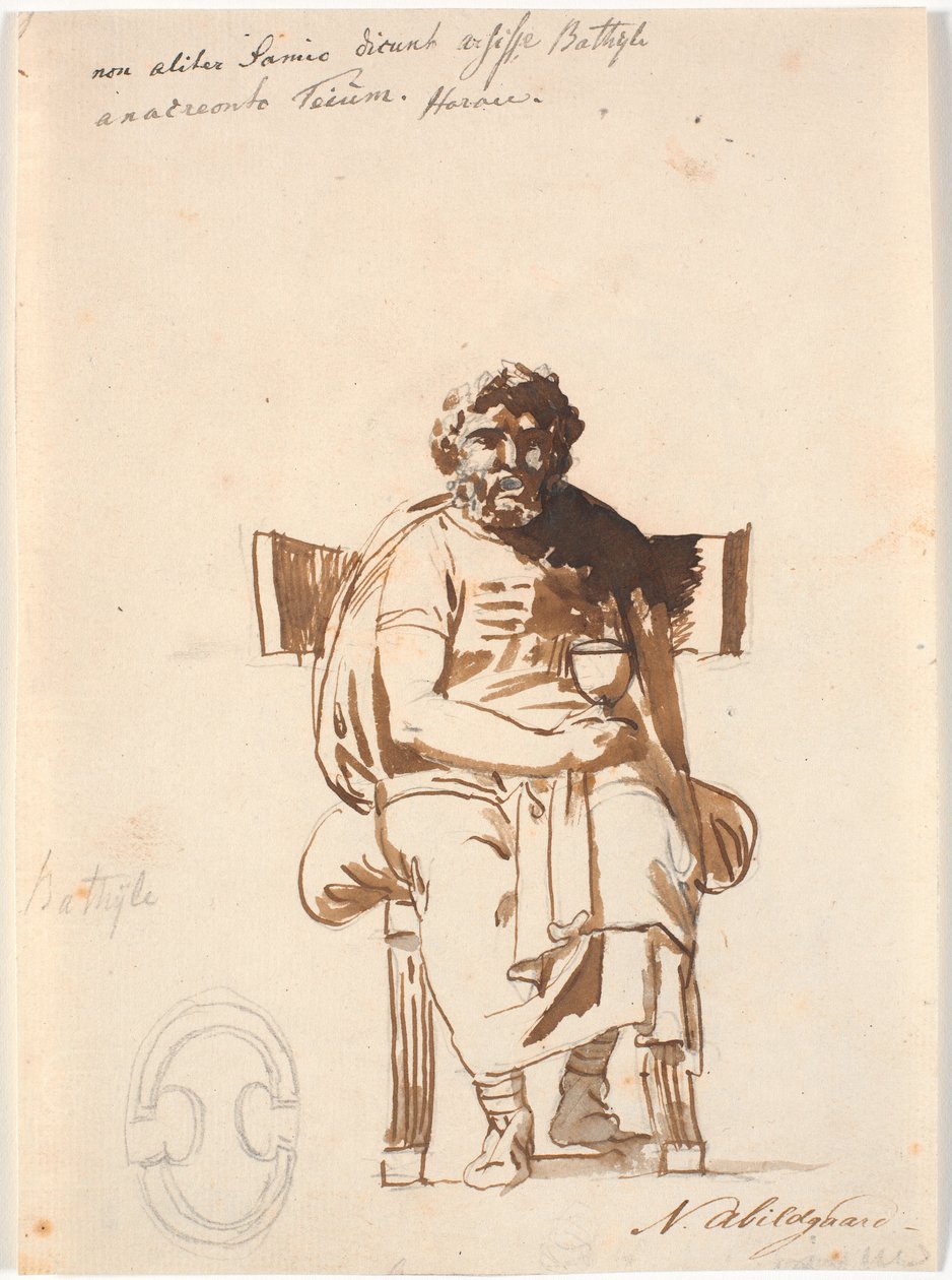 Batyllus, Actor in the Time of Augustus, Sitting in an Antique Chair, Facing Forward, with a Cup in Hand by Nicolai Abildgaard