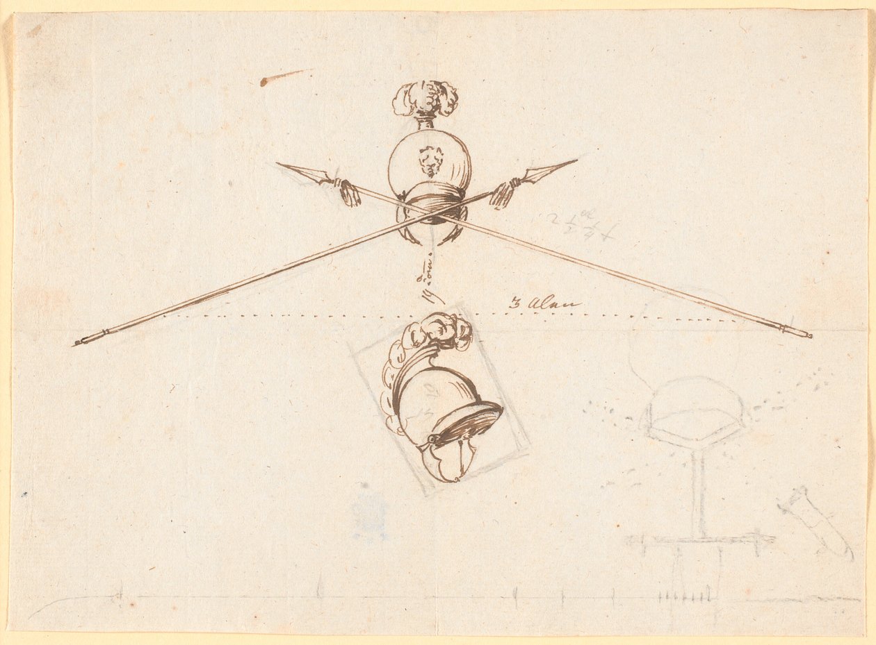 Decorative Draft. A Helmet and Two Crossed Spears, etc. by Nicolai Abildgaard