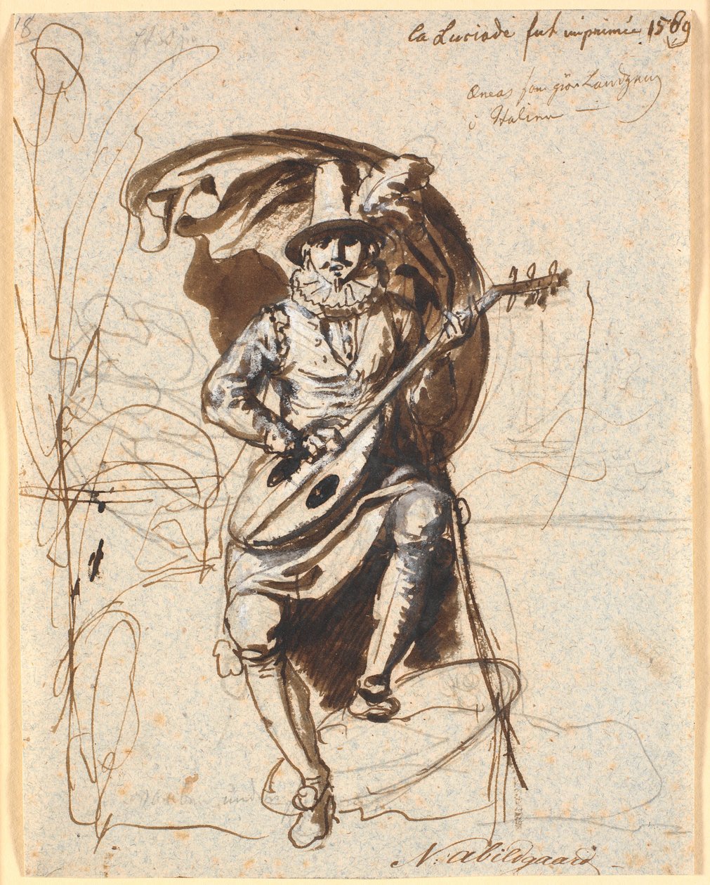 The Portuguese Poet Camoens Sitting on a Rocky Coast with His Lute, Seen from the Front by Nicolai Abildgaard