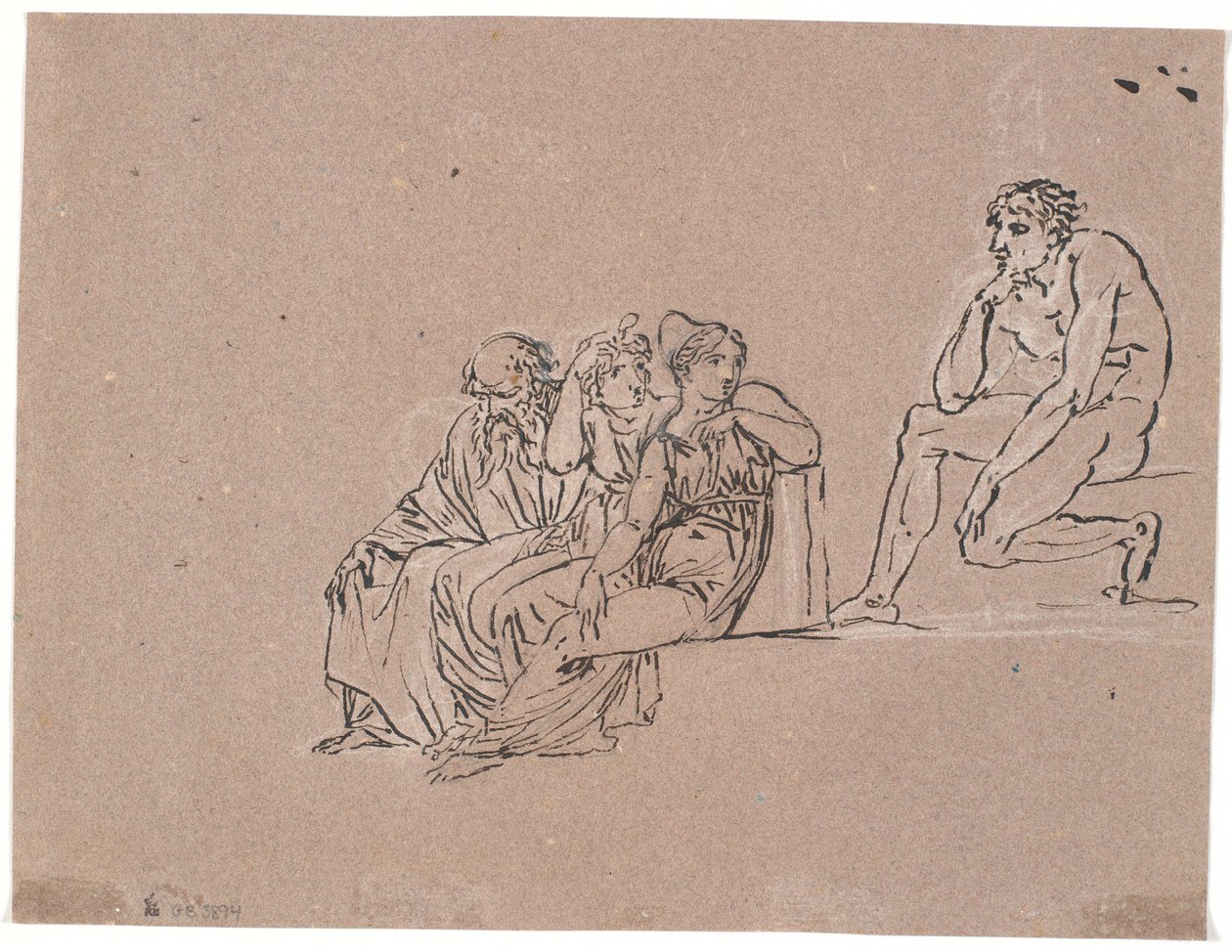 A Group Consisting of an Old Man and Two Seated Women, Turning Towards a Man Sitting Higher Up by Nicolai Abildgaard