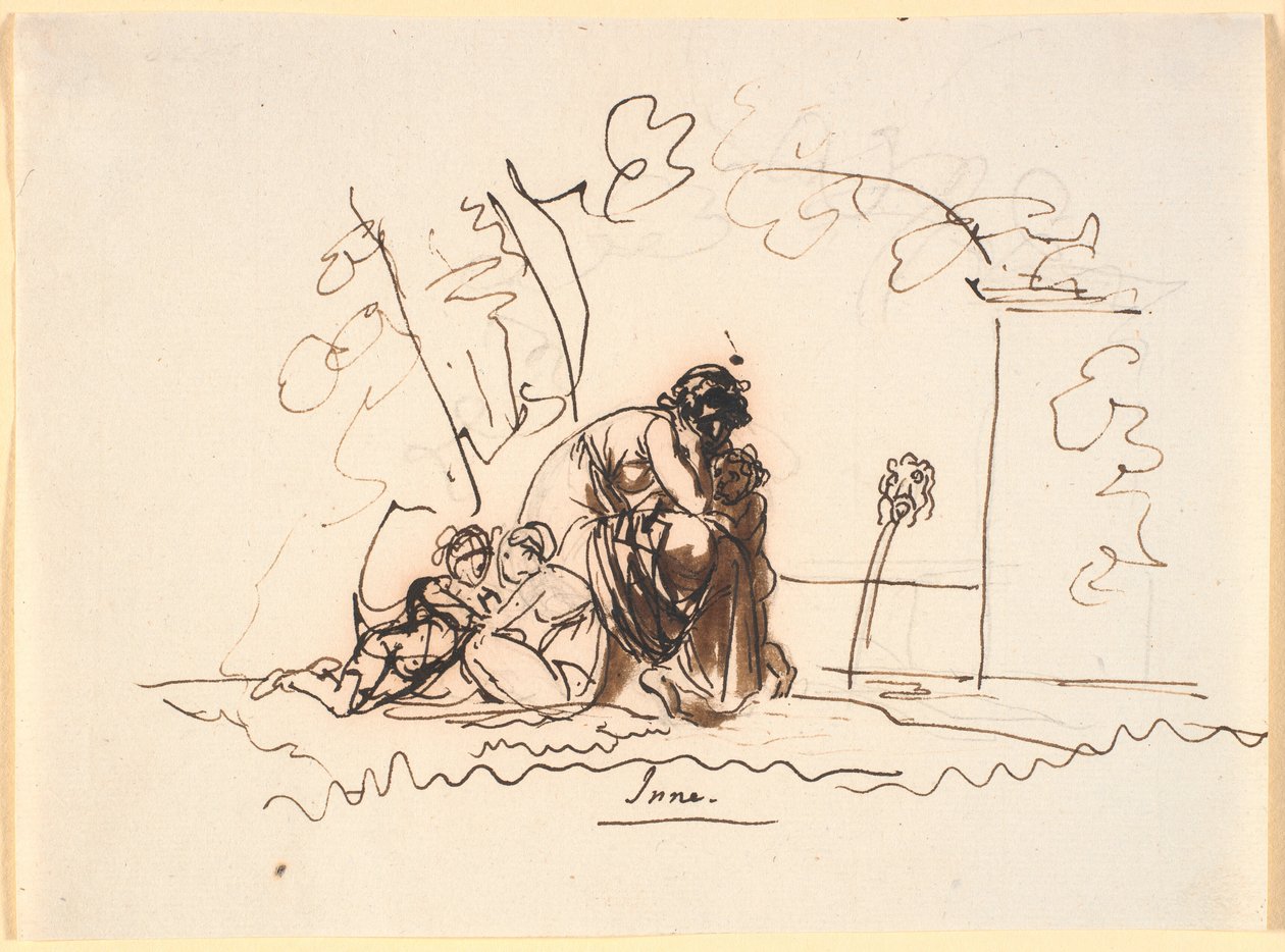 A Woman Sitting by a Spring with Three Small Children by Nicolai Abildgaard