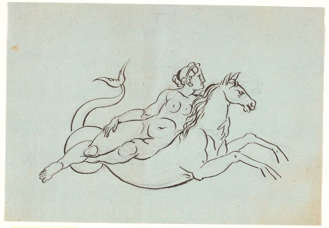 A Naked Woman Lying on a Seahorse by Nicolai Abildgaard