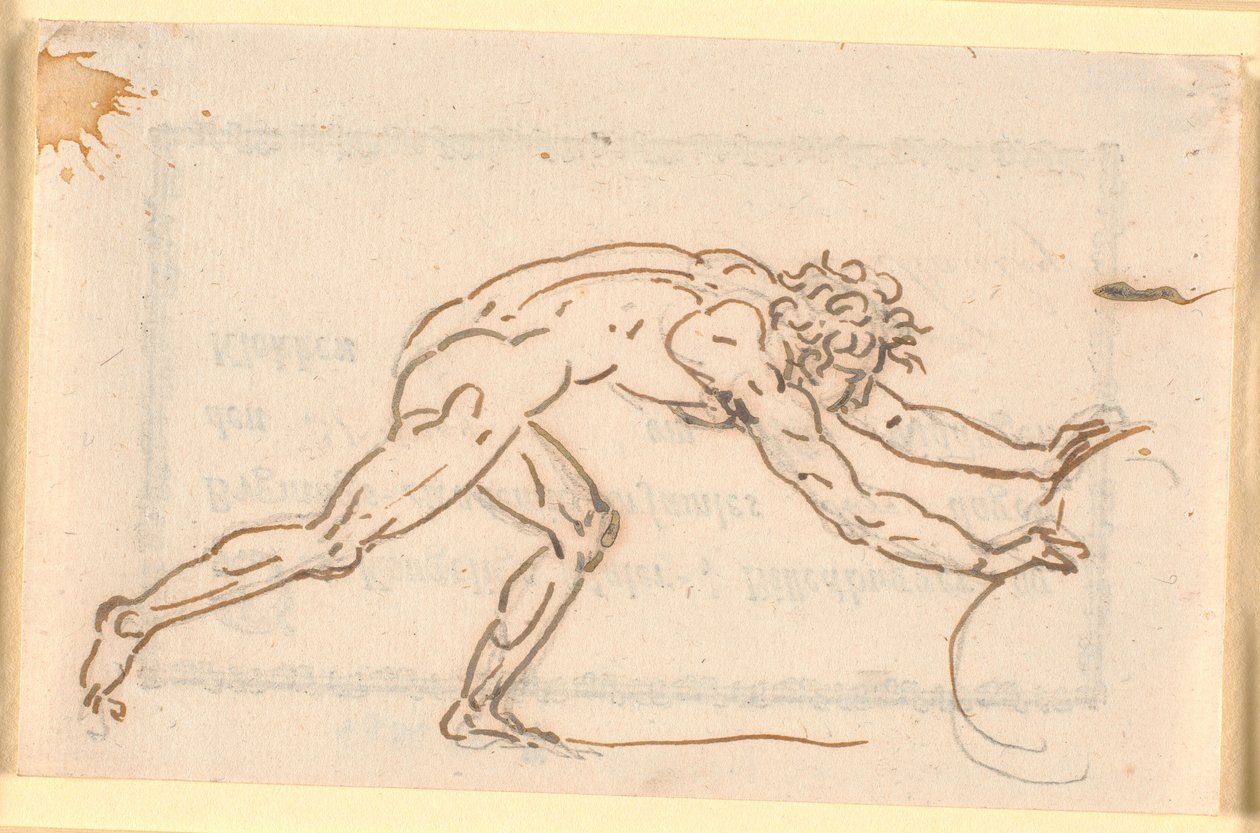 A Naked Man Pushing a Large Stone by Nicolai Abildgaard