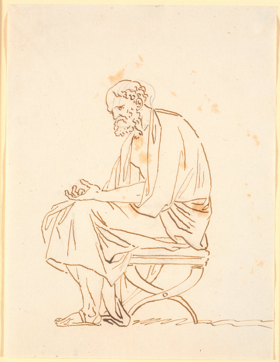 An Old Man in Antique Garb Sitting on a Stool, in Profile to the Left by Nicolai Abildgaard