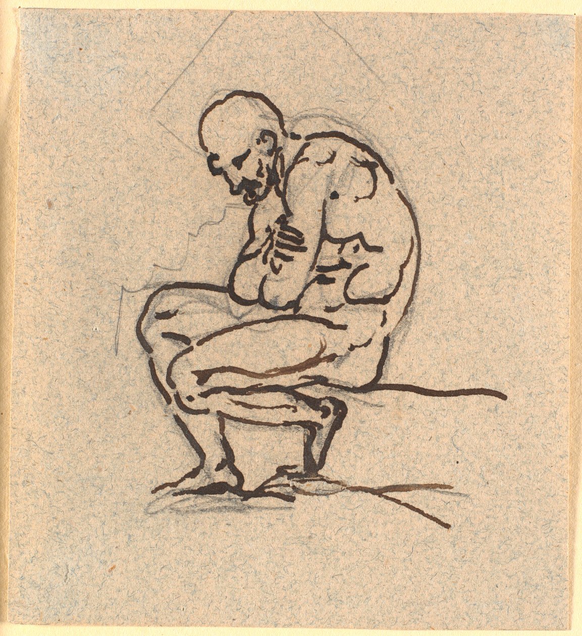 A Seated Hunched Naked Man in Profile to the Left by Nicolai Abildgaard