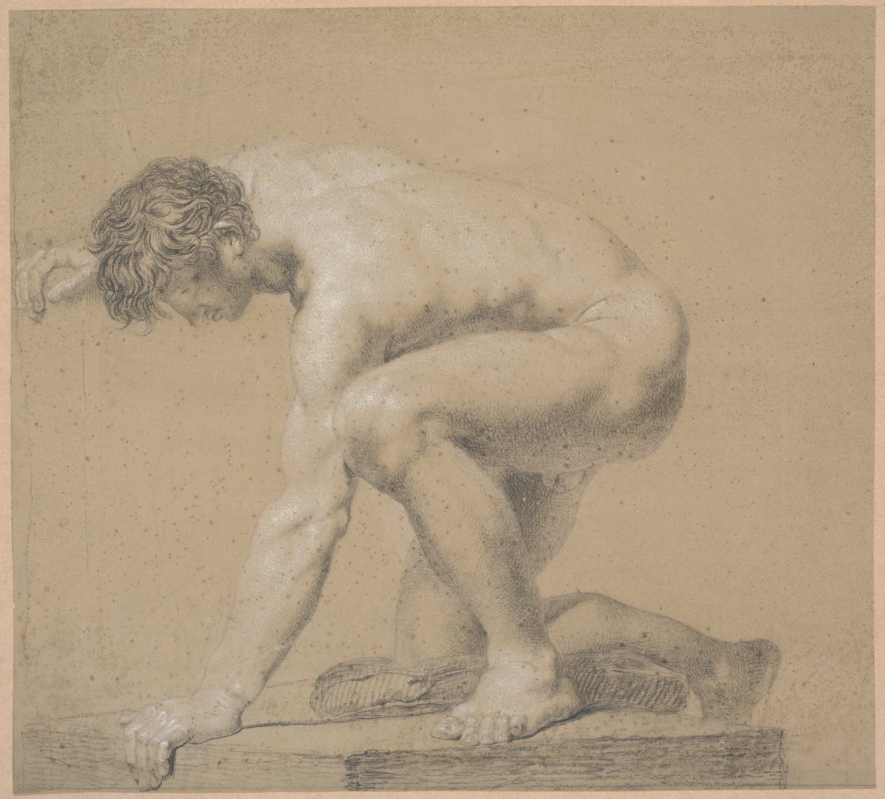 Half-Kneeling Model. Right Knee Supported on Cushion. Right Arm Raised Behind Head. Left Arm Supported by Nicolai Abildgaard