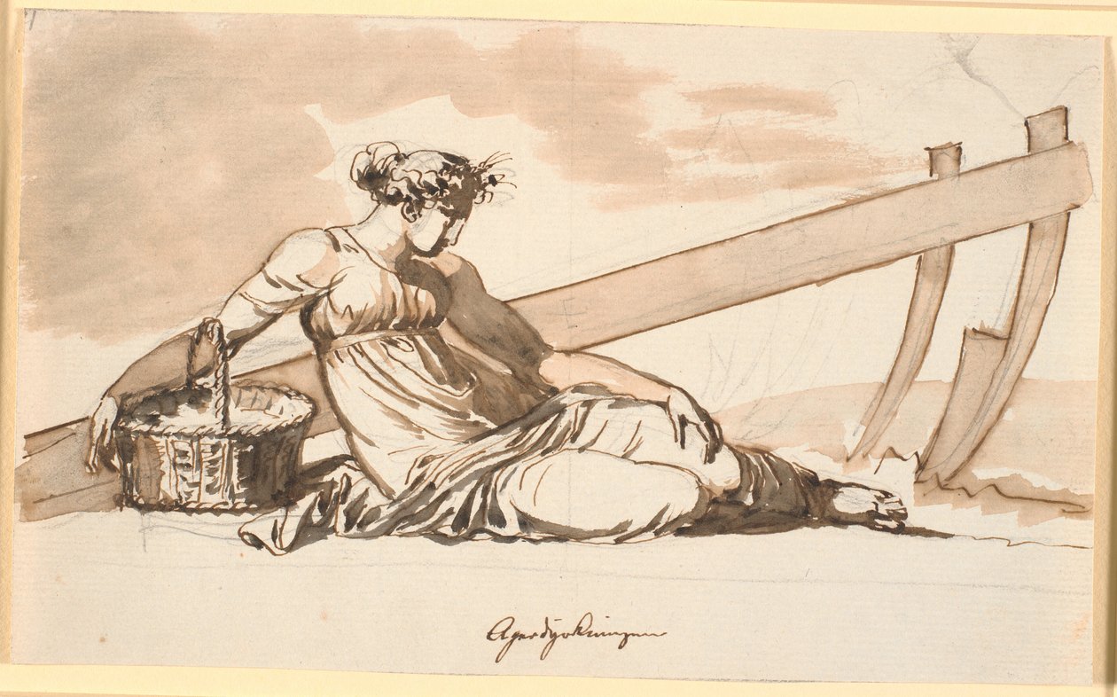 Resting Woman in Front of a Plow. Allegory of Agriculture by Nicolai Abildgaard