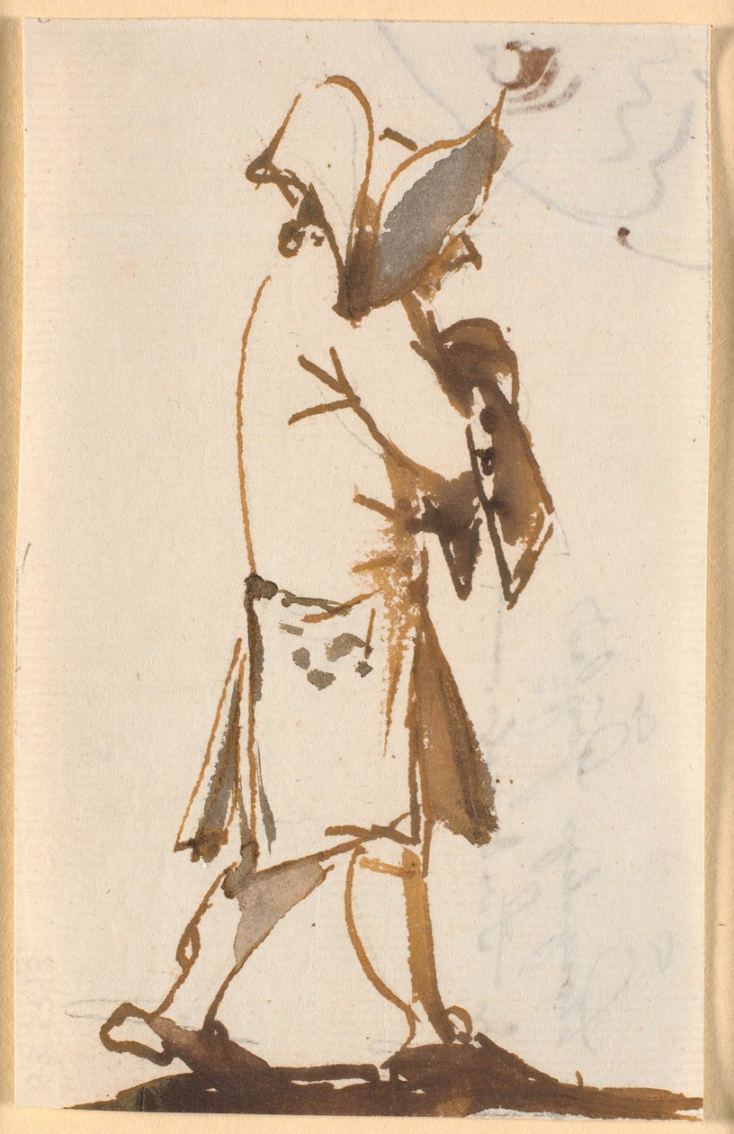 Caricature of a Walking Man with a Triangular Hat, in Profile to the Right by Nicolai Abildgaard