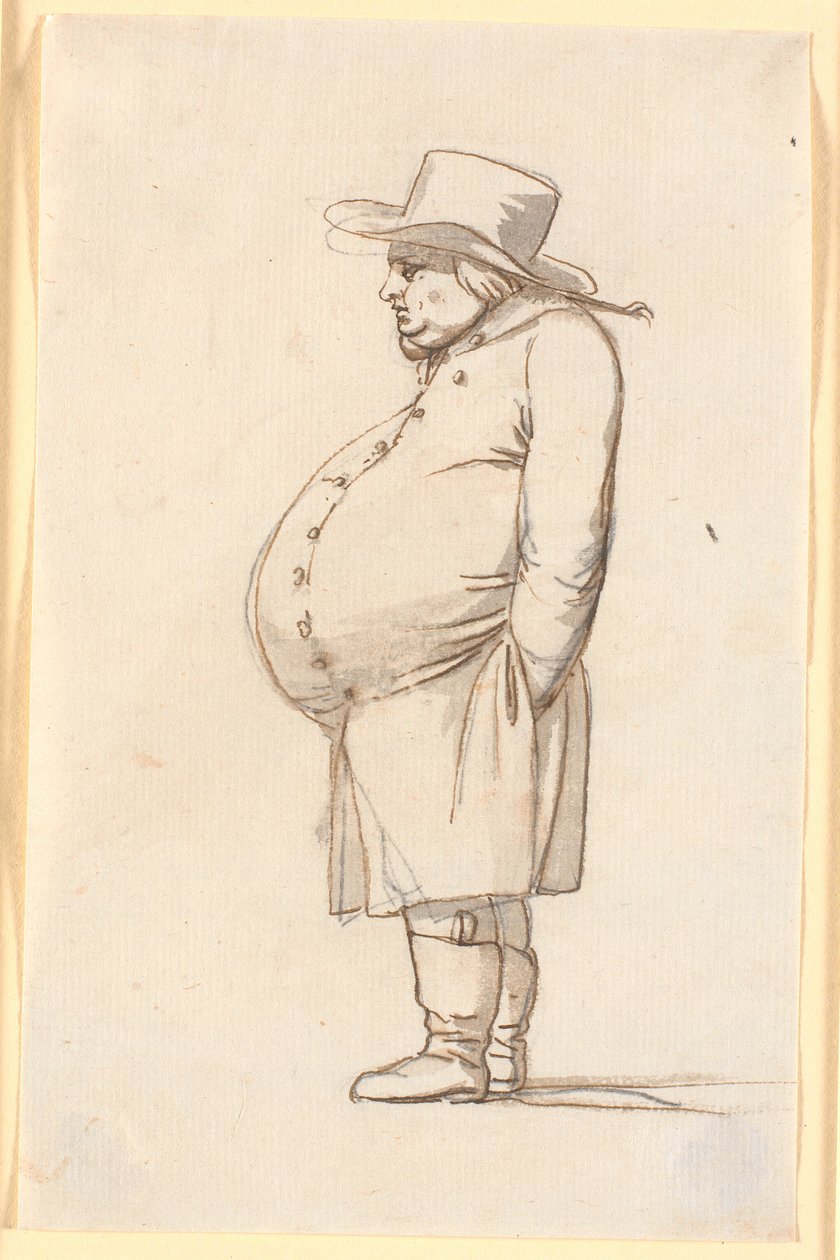 Caricature of a Pot-Bellied Man, Standing in Profile to the Left by Nicolai Abildgaard