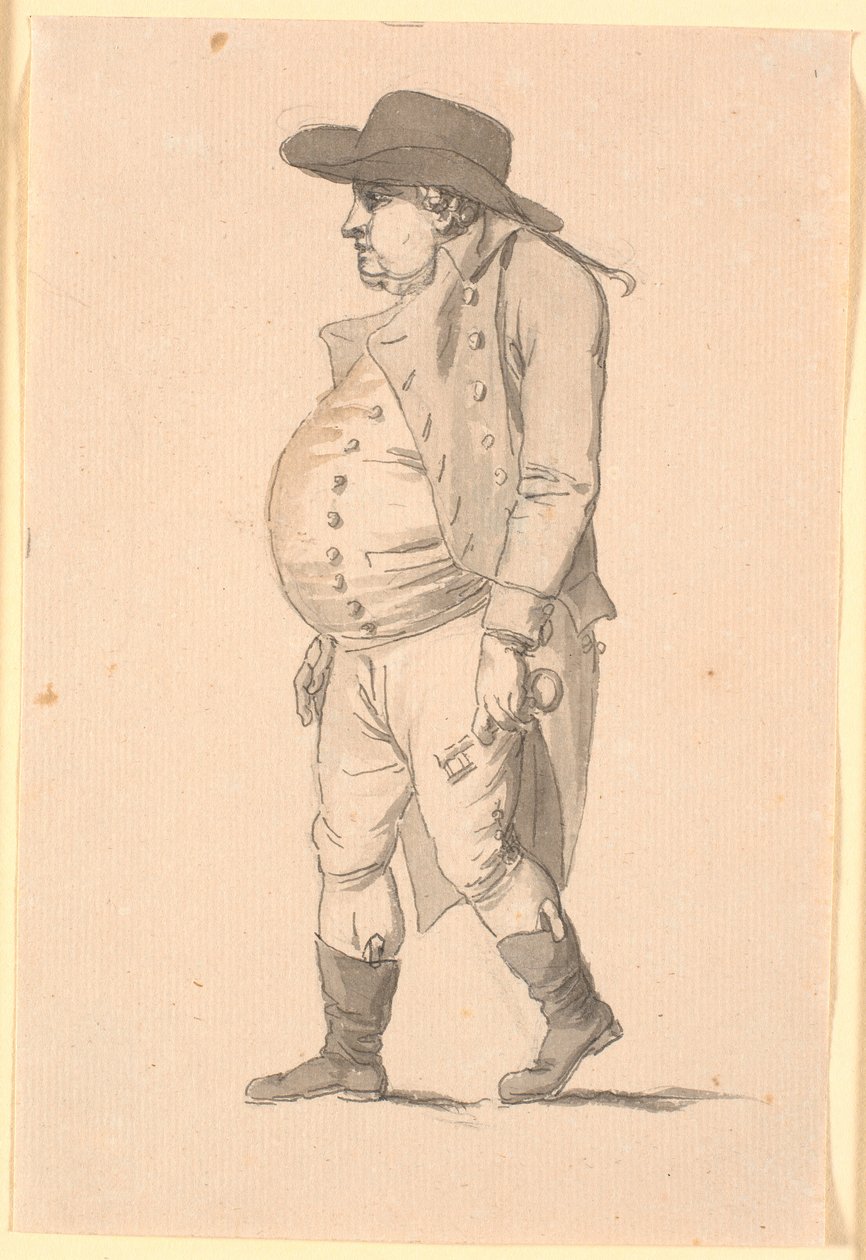 Caricature of a Pot-Bellied Man, Walking to the Left, with a Large Key in His Left Hand by Nicolai Abildgaard