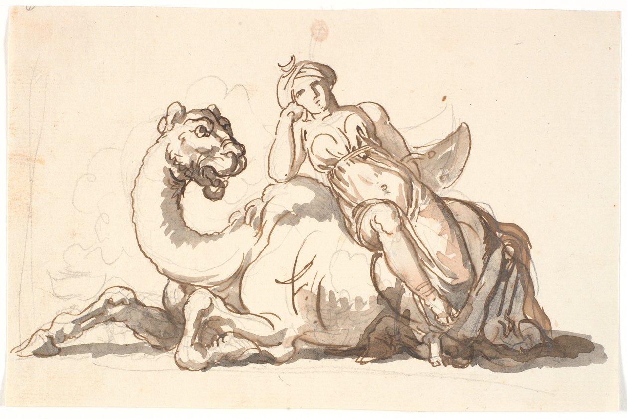 Female Figure with Turban and Crescent, Sitting Leaning Against a Fantastic Camel. Allegory of Asia by Nicolai Abildgaard