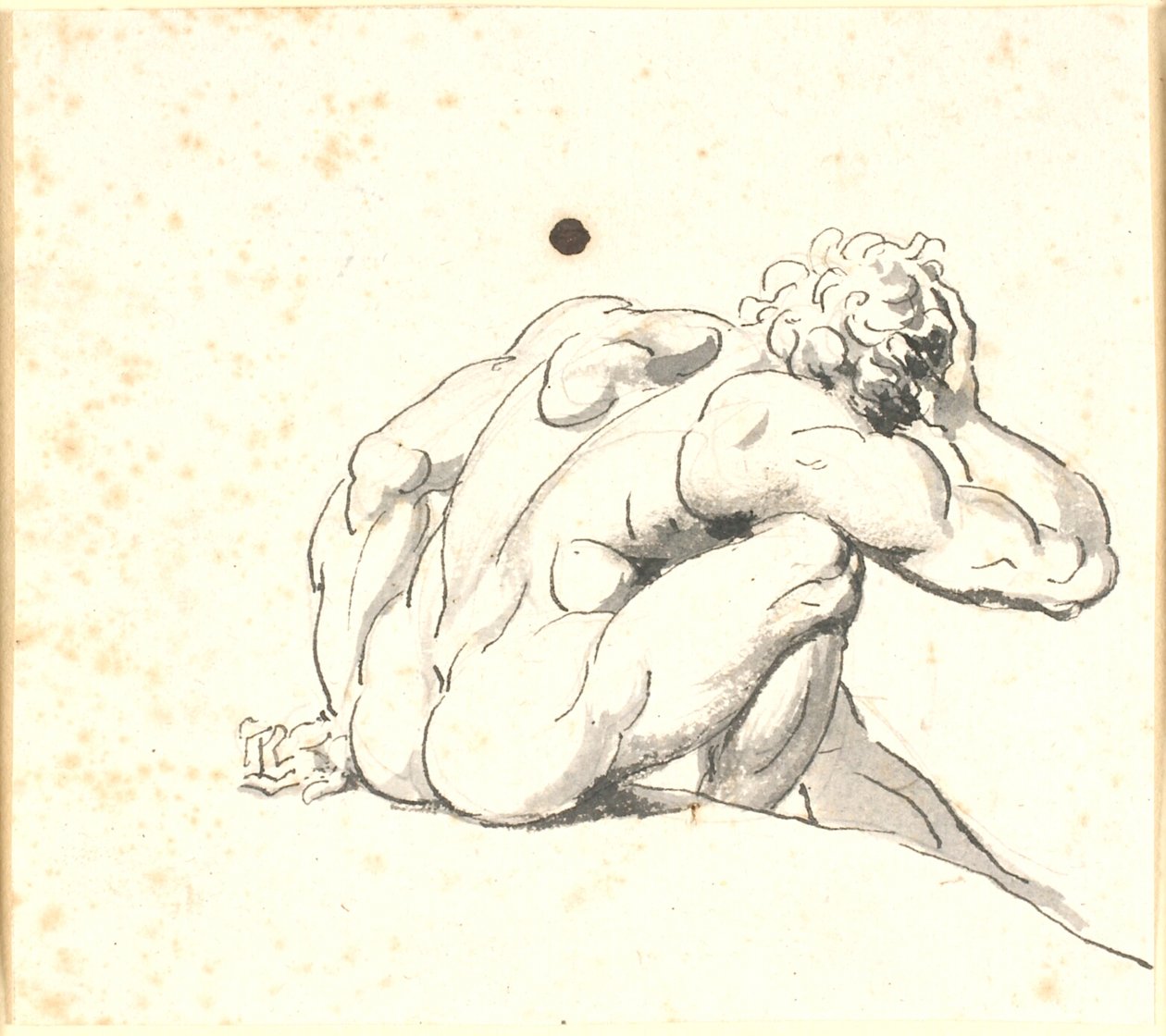 Seated Man Bent Forward, Seen from the Back with Right Hand to Head by Nicolai Abildgaard