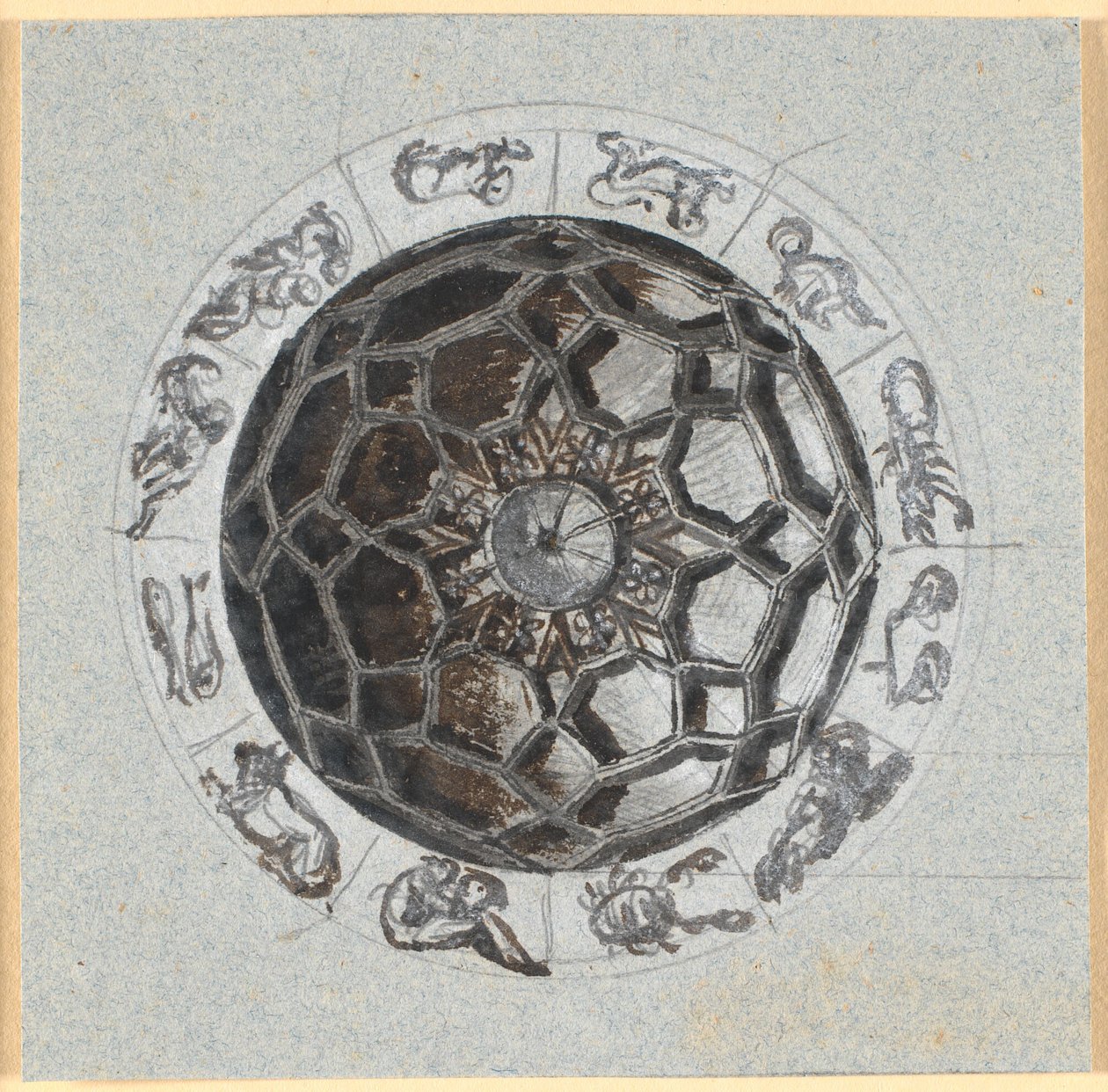 Draft for a Geometric Decoration of a Dome; Around the Zodiac Signs by Nicolai Abildgaard