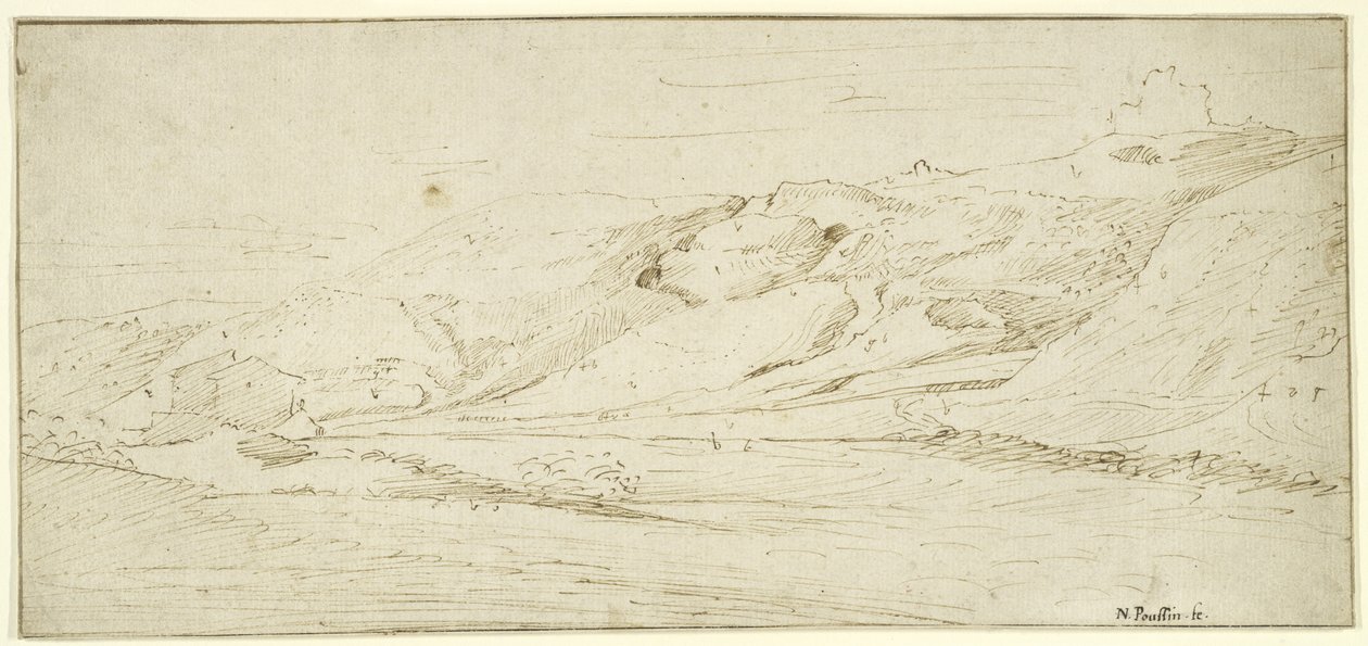Mountainous Landscape with Two Houses by Nicolas Poussin
