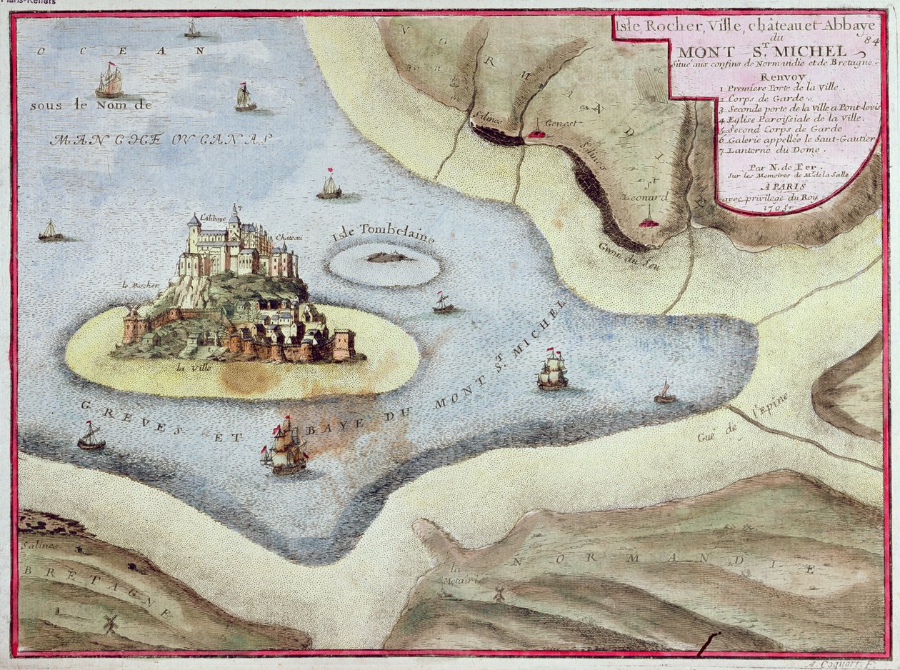 The Town, Castle and Abbey of Mont Saint-Michel by Nicolas de Fer