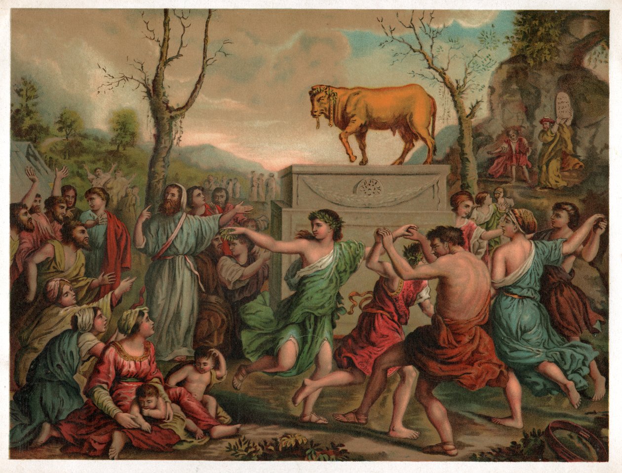 Adoration of the golden calf by Nicolas (after) Poussin