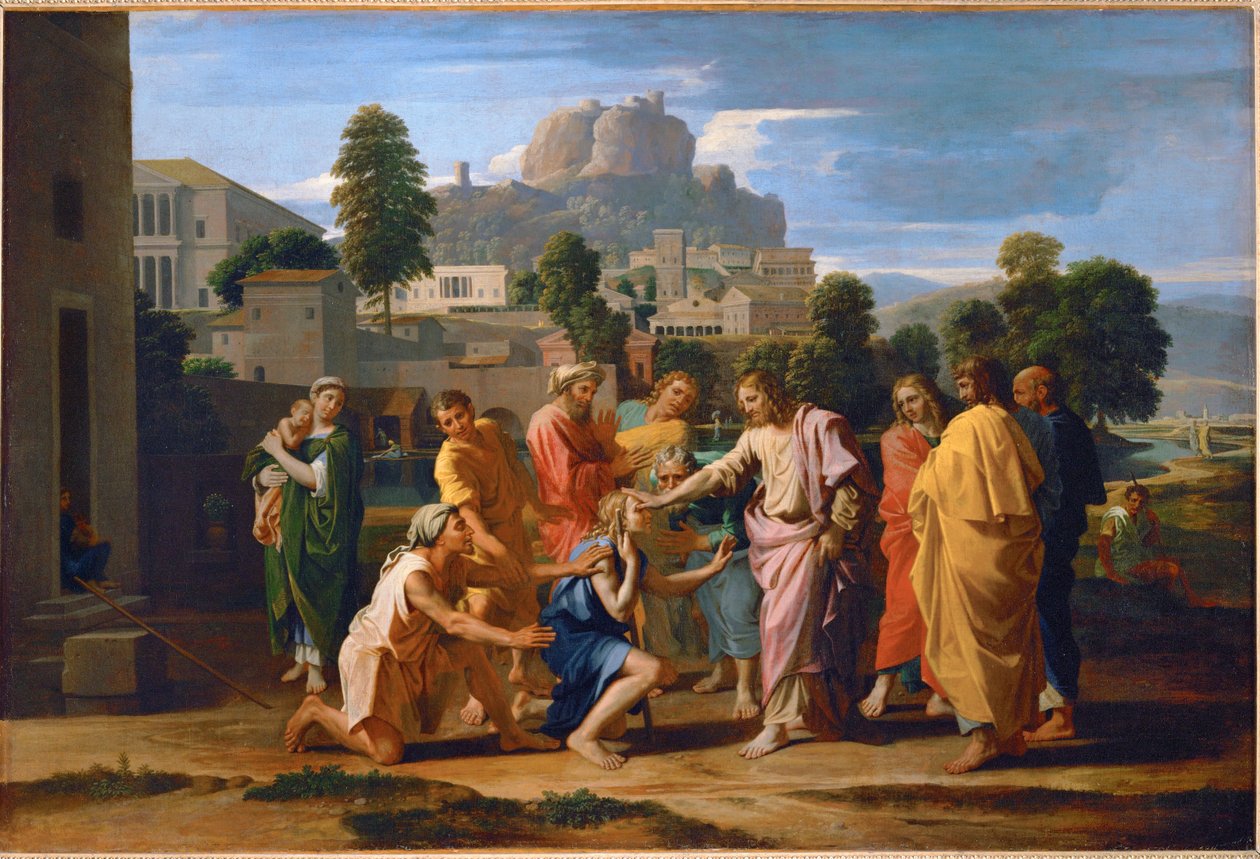 Jesus Healing the Blind of Jericho by Nicolas (attr.to) Poussin