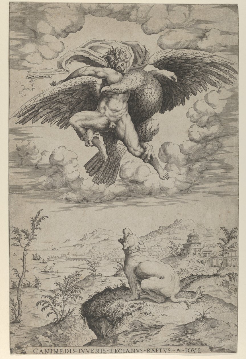 The Rape of Ganymede by Jupiter in the guise of an eagle carrying him into the heavens by Nicolas Beatrizet