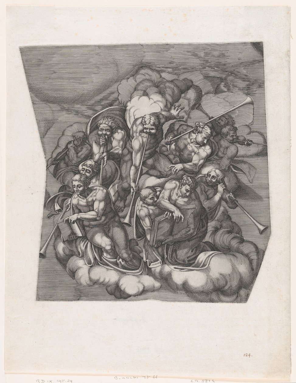 Trumpeting Angels from The Last Judgment, after Michelangelo by Nicolas Beatrizet