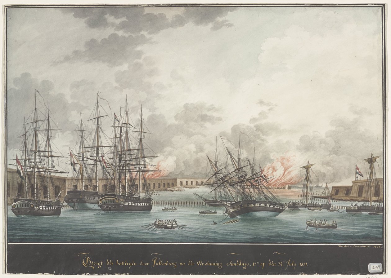 View of the Batteries for Palembang after the Victory at Noon on July 24, 1821 by Nicolas Cammillieri