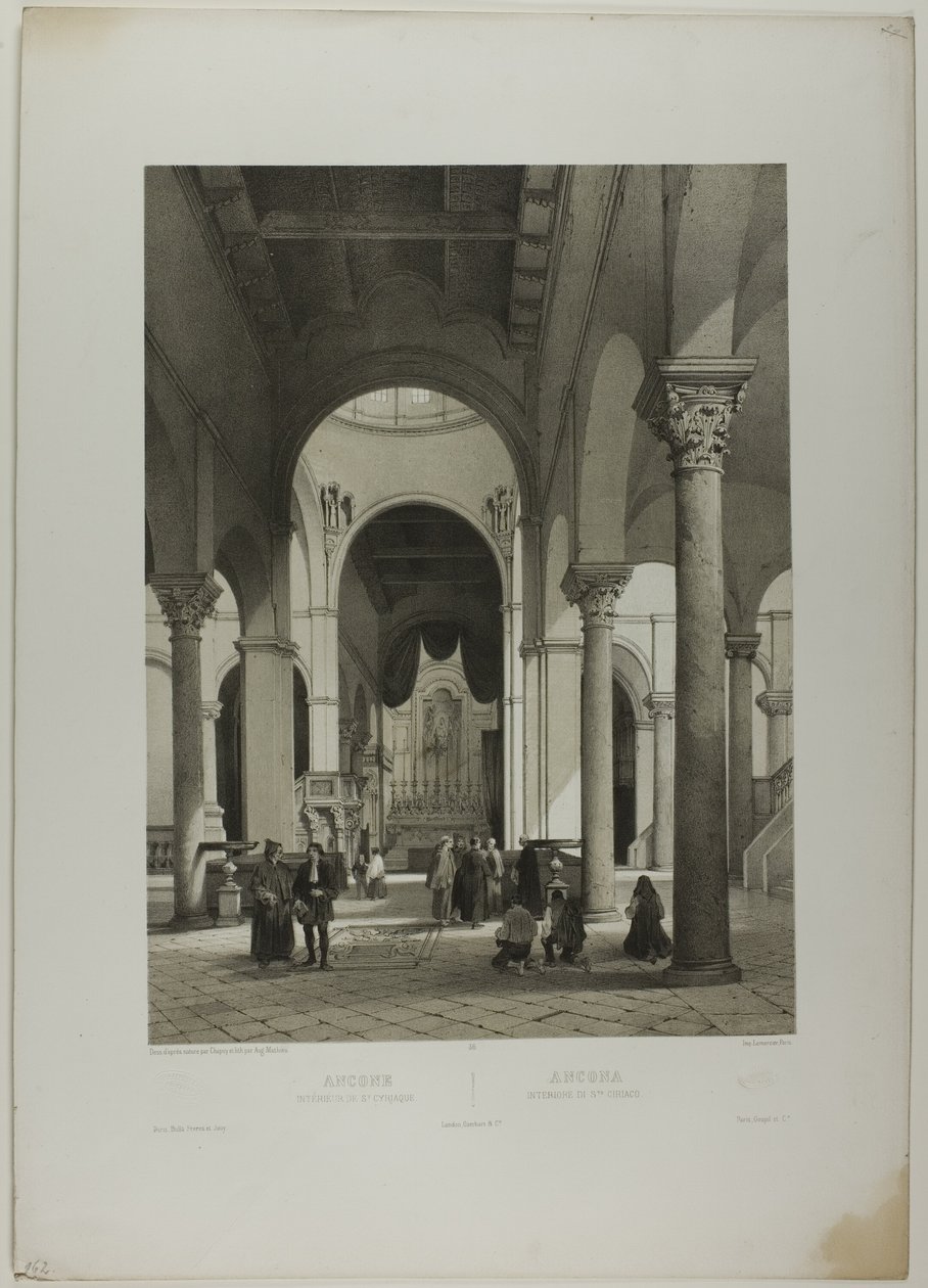 Interior of St. Syriacus, plate 38 from Monumental and Picturesque Italy by Nicolas Chapuy