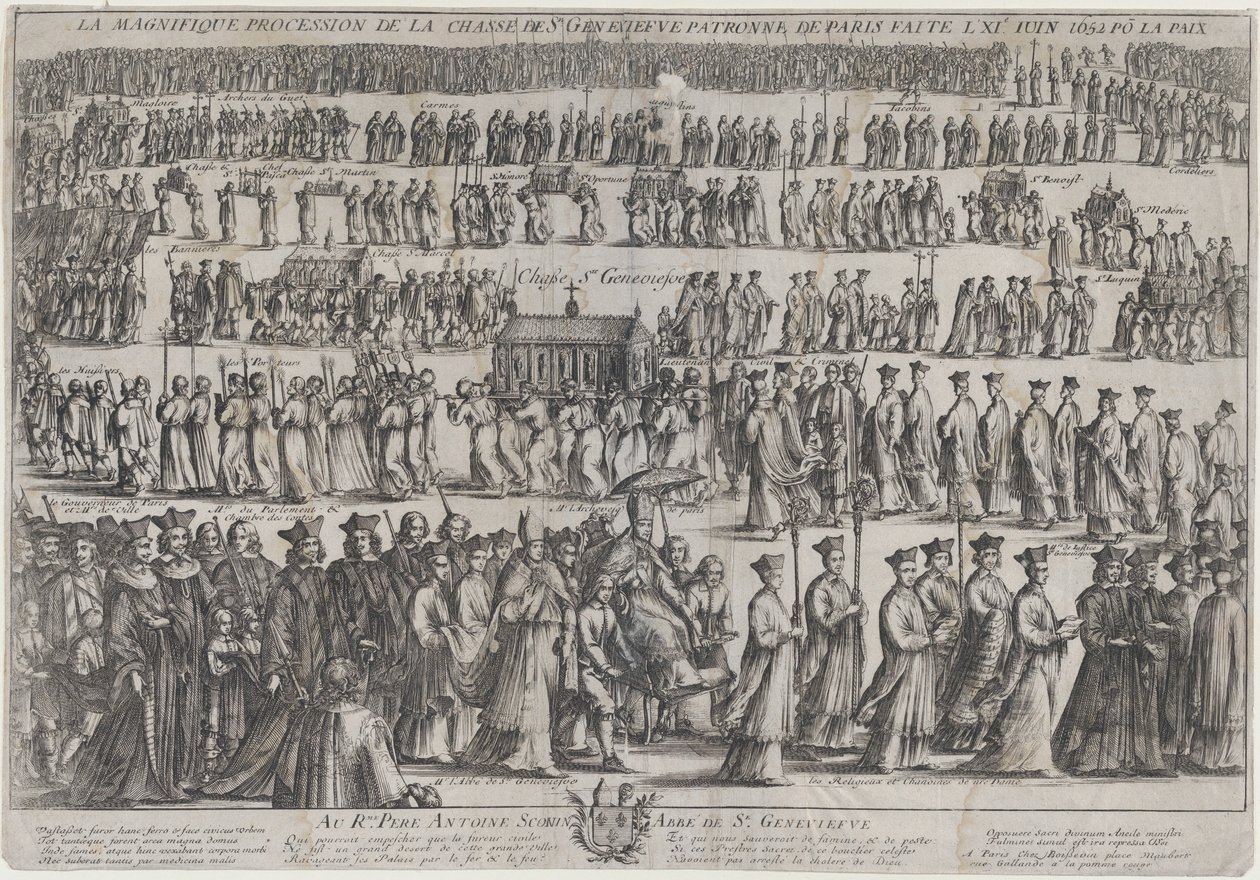 The Procession of the Casket of St. Genevieve, with Clerics and Laymen Marching in Six Rows by Nicolas Cochin