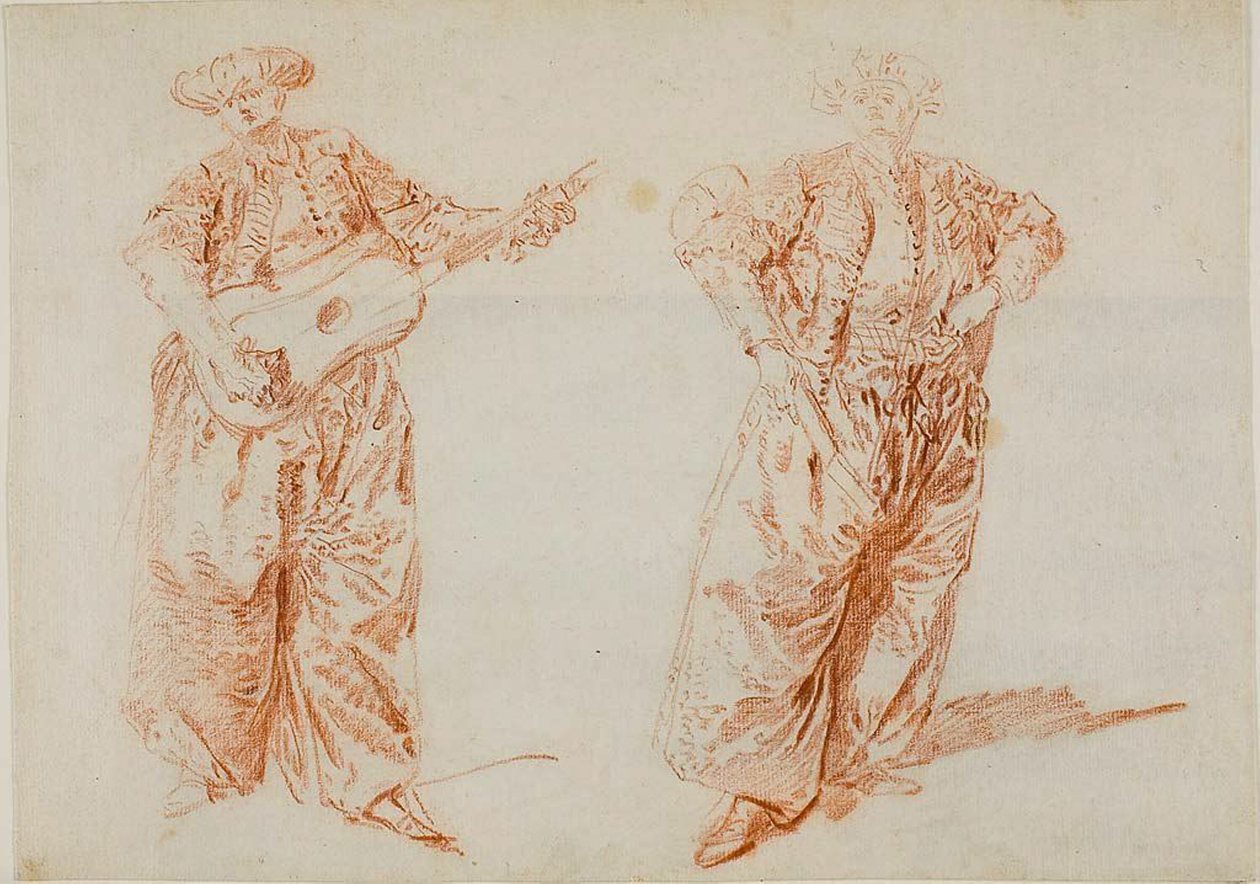 Two Studies of a Guitar Player in Turkish Costume by Nicolas Lancret